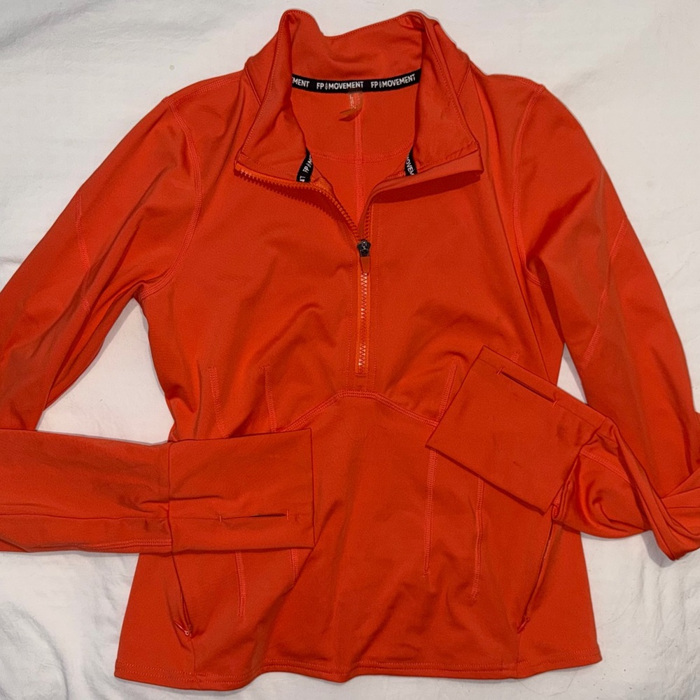 Free People Orange Quarter-Zip Pullover